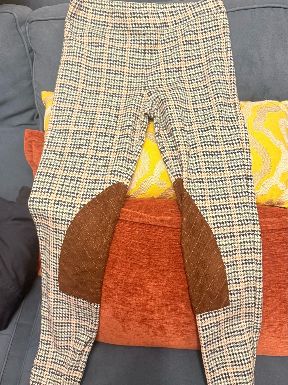 Janie and Jack Houndstooth Plaid Leggings with Brown Knee Patches